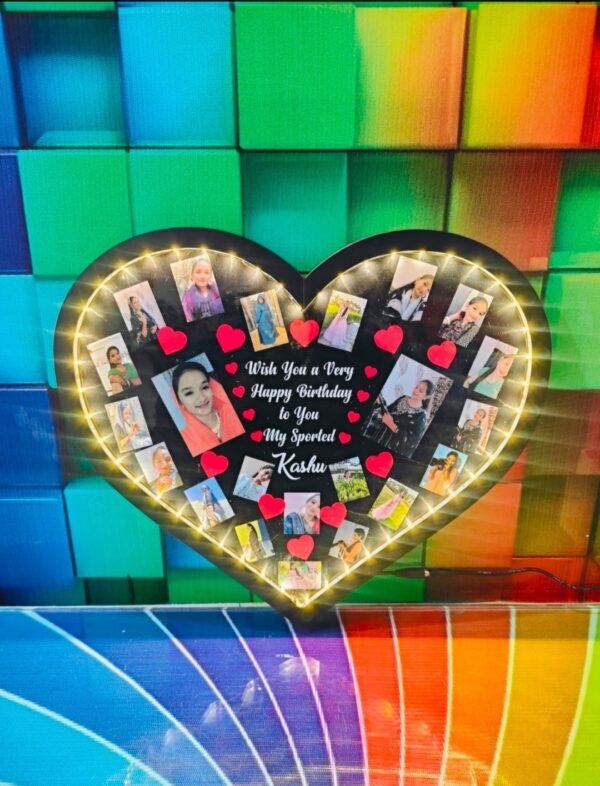 MDF Collage Heart Frame LED